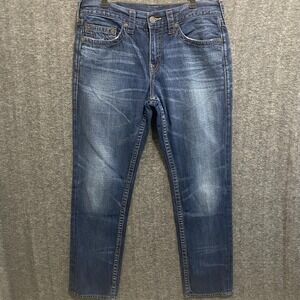 True Religion Jeans Mens 34x33‎ Blue Geno Relaxed Slim Faded Dark Wash Denim